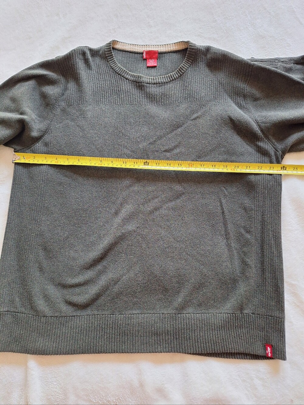 Levi's Men's 100% Cotton Crewneck Sweater Dark Forest Green Ribbed Trim Size XL - Picture 4 of 8